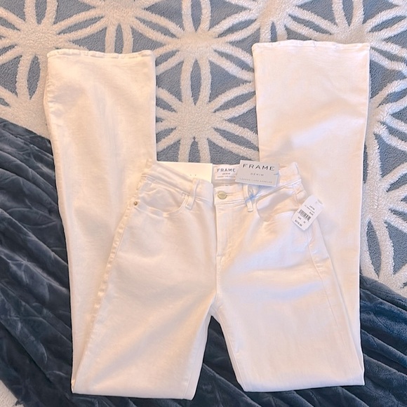 New FRAME High Rise Skinny Flared Fit White Stretch Denim Jean - Le High Flare - Picture 13 of 13